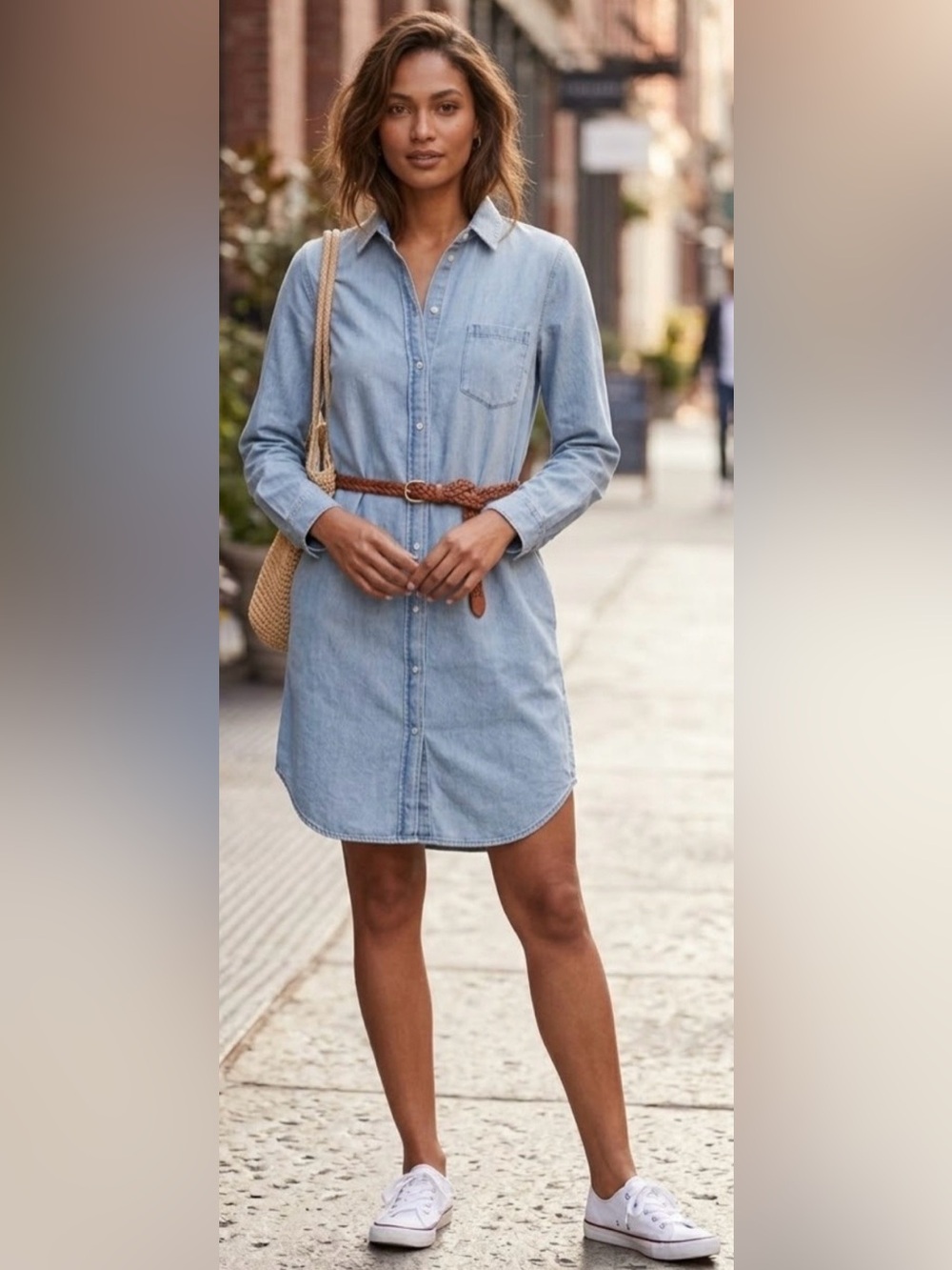 Quince Distressed Denim Shirt Dress